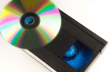 Video cast and cd on isolated white background