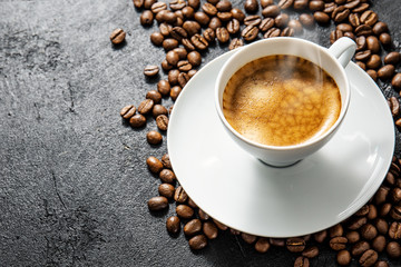 Cup of fresh made coffee served in cup