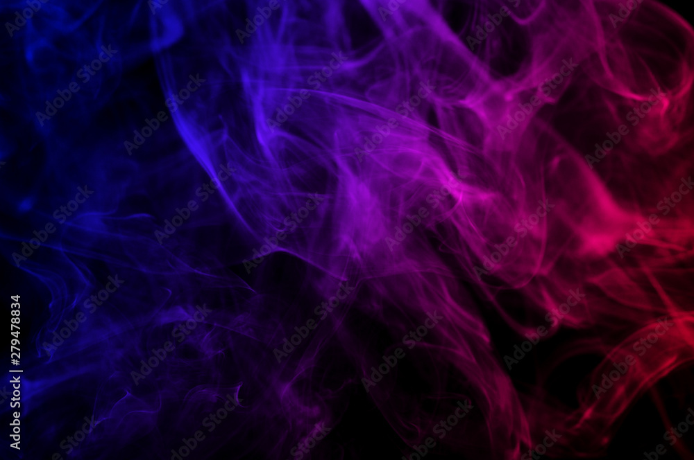 Wall mural abstract red and blue gradient color smoke as  wave line in the dark air on black background