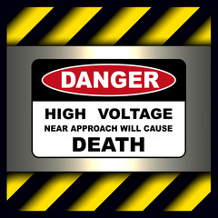 Danger, warning sign, high voltage symbol.