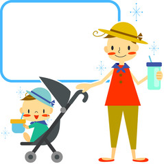 熱中症対策　お母さんと赤ちゃん　テキストボックス付き