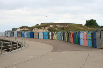 Strandhäuser in England. British beach huts.
