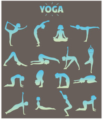  People do yoga. Silhouettes of yoga asanas. Vector.