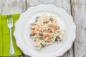 risotto aux crevettes et champignons