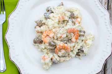 risotto aux crevettes et champignons
