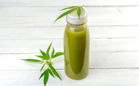 CBD Cannabis Hemp Infused Smoothie Drink With Leafs