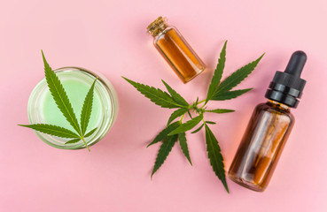 CBD Cannabis Hemp topical cream balm with cannabis leafs
