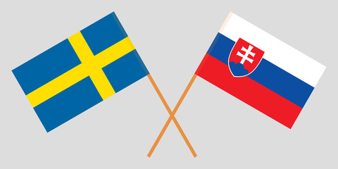 Sweden and Slovakia. Crossed Swedish and Slovakian flags