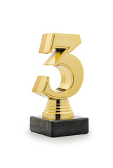 3rd place Runners Up gold trophy isolated on white