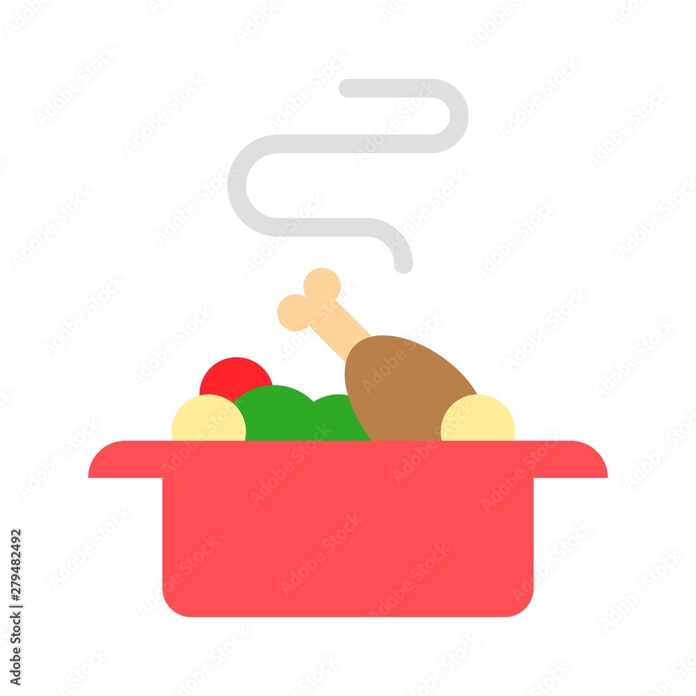 Wall mural Stew pot vector, Chirstmas menu flat style icon