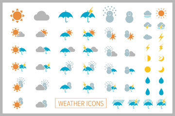 Set of simple weather icons. Vector.シンプル天気アイコン - obrazy, fototapety, plakaty