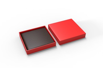 Blank Bi fold Flip Style Leather Wallet Packaging Box For Branding. 3d render illustration.
