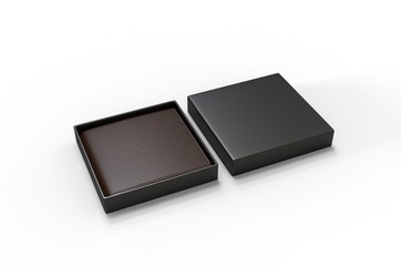 Blank Bi fold Flip Style Leather Wallet Packaging Box For Branding. 3d render illustration.