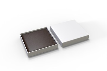 Blank Bi fold Flip Style Leather Wallet Packaging Box For Branding. 3d render illustration.