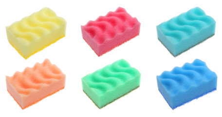 A set of kitchen sponges on a white background. Kitchen utensils close-up.