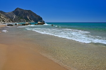 Beautiful Paradise beach in Greece island Kos - Kefalos. Summer concept for vacation/holiday. Natural colorful background.