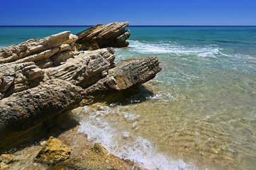 Beautiful beach with sea in tourist resort. Greece island Kos. Beautiful concept for summer...