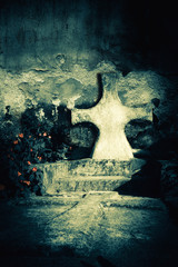 Abandoned grave at  old cemetery. Death concept