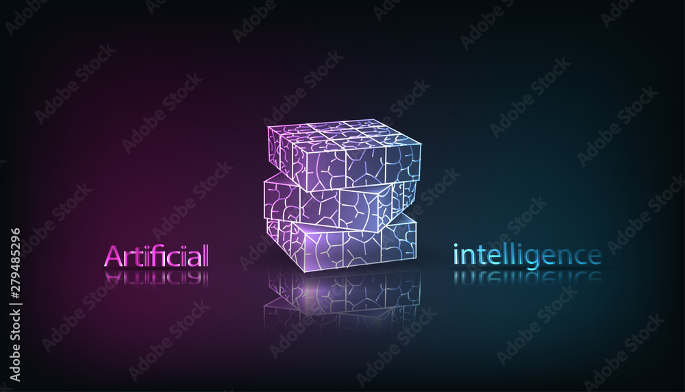 Poster futuristic design of artificial intelligence (ai). abstract brain puzzle. vector illustration.