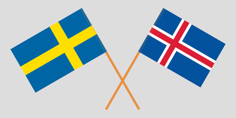 Sweden and Iceland. Crossed Swedish and Icelandic flags