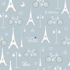 Seamless pattern with hand drawn french design elements