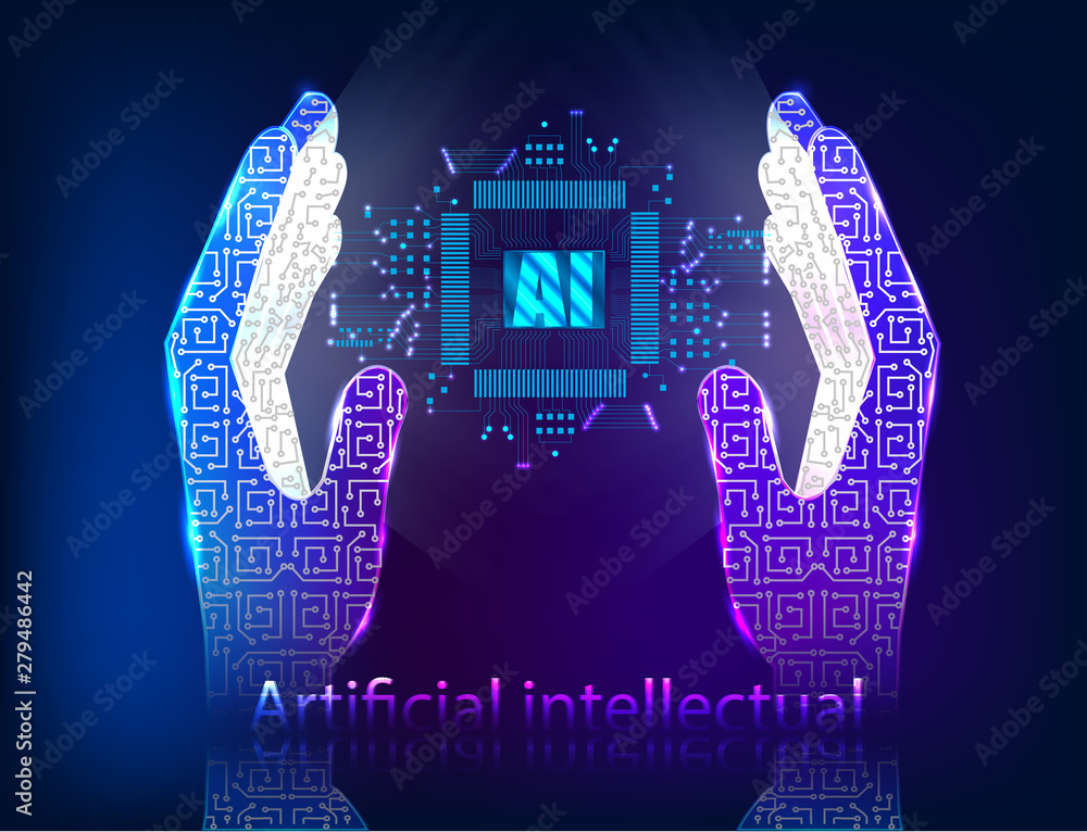 Poster artificial intelligence (ai) landing page. website template for deep learning concept.
