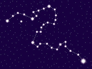 Eridanus constellation. Starry night sky. Zodiac sign. Cluster of stars and galaxies. Deep space. Vector illustration