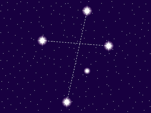 Crux constellation. Starry night sky. Zodiac sign. Cluster of stars and galaxies. Deep space. Vector illustration