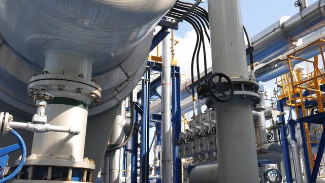 Process area structure , piping , engineering equipment in petroleum refinery plant , Video for technology and Oil and gas industrial concept