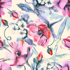 Wallpaper murals Poppies Poppies Seamless Pattern, Watercolor Background.