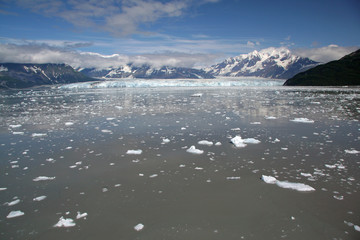 Hubbard Glacier and surrounding mountains in Disenchantment Bay, Alaska.