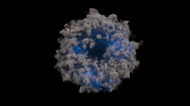 3d render portal smoke ring with blue flash on black background