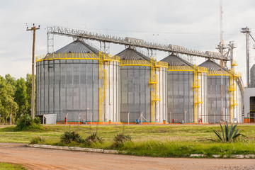 Fototapeta na wymiar Set of bulk silos in Brazil for receiving soybean 02