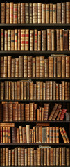 old books on wooden shelf