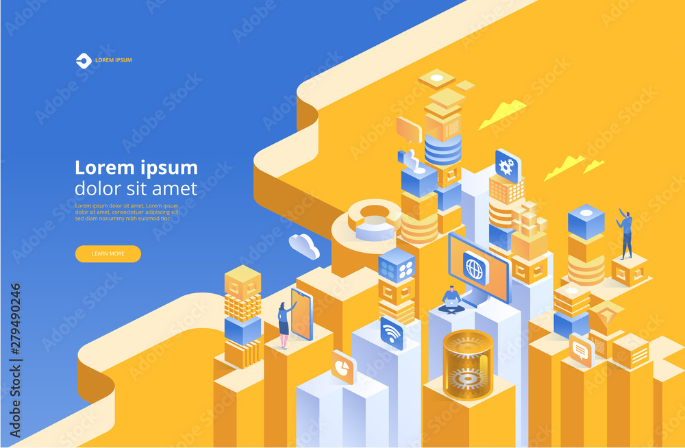 Aufkleber abstract technology isometric. concept of data network management