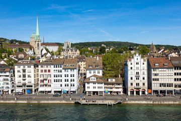 Fototapeta na wymiar Aerial view of Zurich old town waterfront in Switzerland