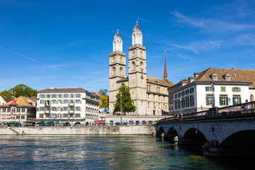 Fototapeta na wymiar Grossmunster cathedral in Zurich Switzerland