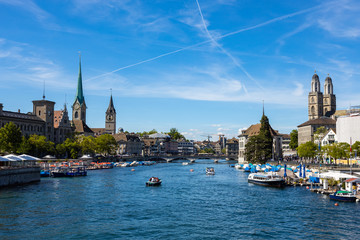 Obraz premium Aerial view of Zurich old town waterfront in Switzerland