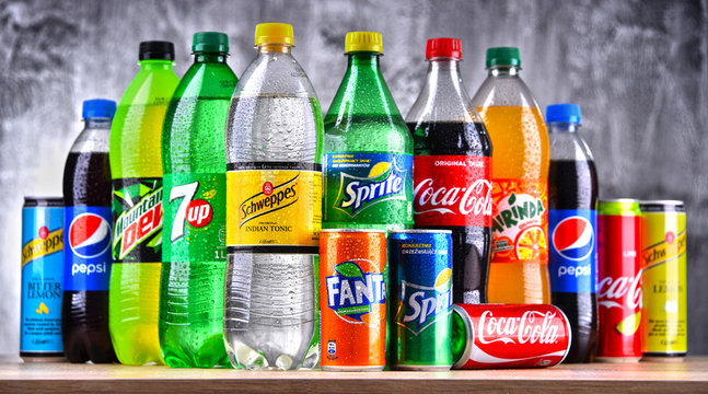 Bottles of global soft drink brands