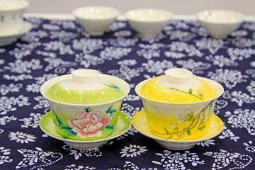 Ceramic tea set on the batik fabrics