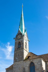 Fototapeta na wymiar Fraumunster church clochet in Zurich Switzerland