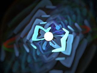 Glowing Neon Shapes, Abstract Background Image, Graphic Illustration Artistic Resource. Shapes and Symmetrical Patterns. Glowing Circular Light in Center of Image.