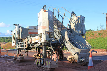 Concrete Paving machine on a road construction site