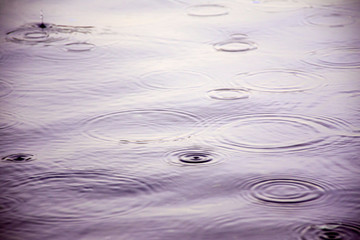 Blur background of rain drop on water surface, Raindrops start drop from the sky  before rain, Rainy season