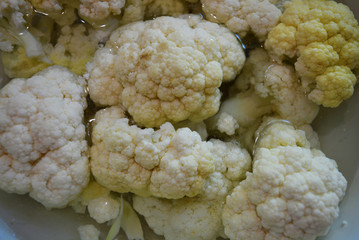 Fresh white cauliflower in water, healthy wholesome food and vegetables.