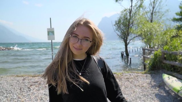 Blode Hipster Girl By Lake