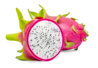 dragon fruit with half cut isolated on a white background