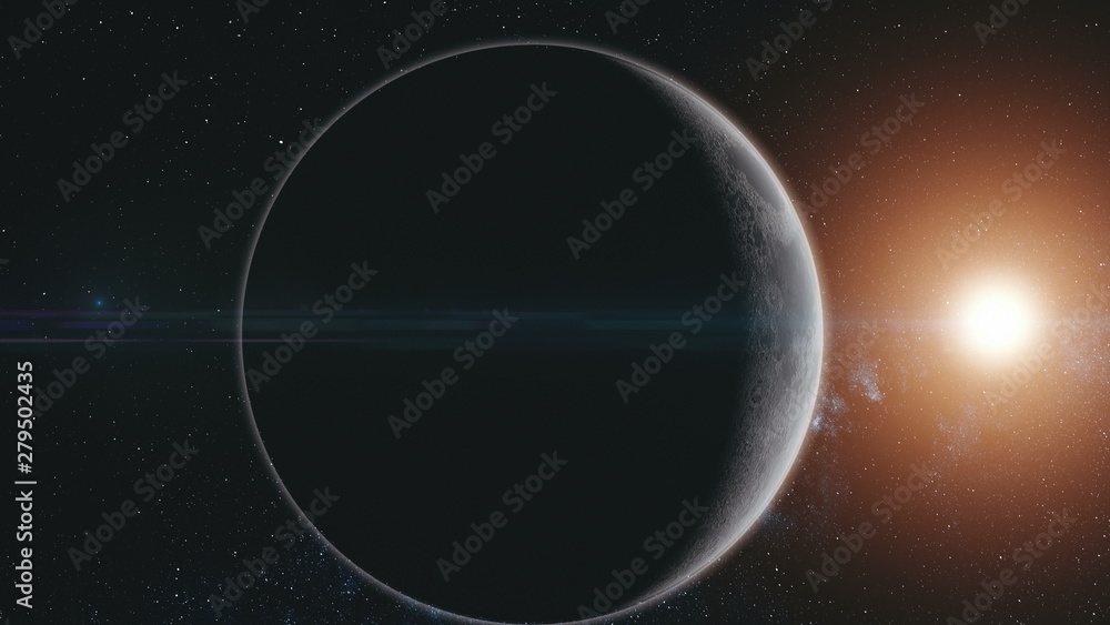 Canvas Prints moon orbit surface sun beam glow starry galaxy. planet motion sight milky way background deep outer 