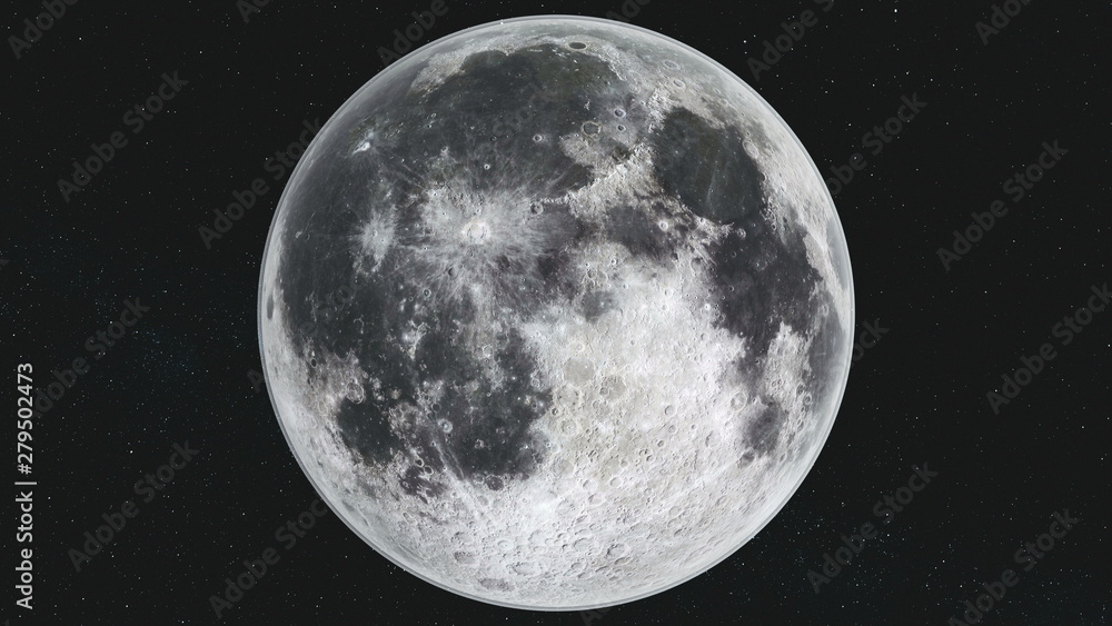 Wall mural spin moon orbit motion milky way galaxy background. planet surface radiance crater scenery satellite