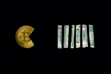 Bitcoin eating dollars symbol of its economic power. For articles or publications : Bitcoin vs USD...